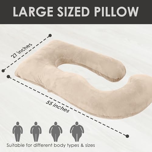 Image of Stone & Black Home Pregnancy Pillow - Providing Extreme Comfort, Support, and Tranquility - Ensuring Relaxation Throughout Every Night's Rest (Oat Beige)
