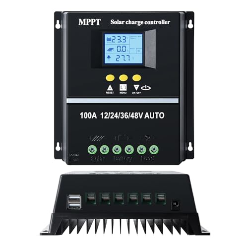 100A MPPT Solarladeregler 12V/24V/36V/48V MPPT Laderegler Auto ID LCD Display Max 100VDC Eingang, Blei/Säure/Lithium Dual USB Schwarz.…