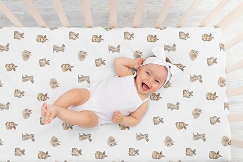 Image of Sweet Jojo Designs Fitted Baby Crib Sheets (Woodland Bunny) for Boys or Girls, Infant Nursery, Toddler Room - Standard Size (Watercolor, Classic, Modern, Bunnies, Gender Neutral, Rustic, Farmhouse)