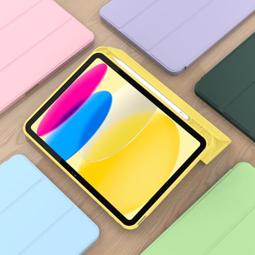 Image of ToaPoia Case for iPad (A16) 11 Inch 2025 /iPad 10th Generation 10.9 Inch 2022, Slim Trifold Stand Protective Cover with Pencil Holder and Soft TPU Back,Support Auto Sleep /Wake (Yellow)