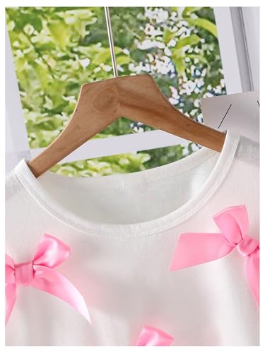 OYOANGLE Girl's Bow Top Short Sleeve Crew Neck T Shirts Cute Summer Tops3