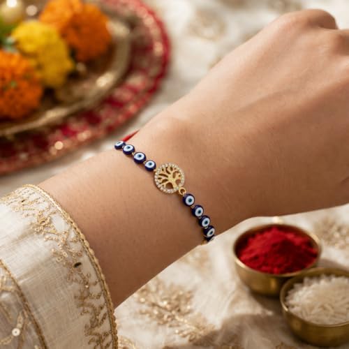 Image of CraftVatika Evil Eye Blue Bracelet for Women Daily Use, Infinity Shape Cubic Zirconia Diamond Bracelet for Women Jewelry for Gift, Adjustable Charm Bracelet Aesthetic Accessories Jewellery friendship
