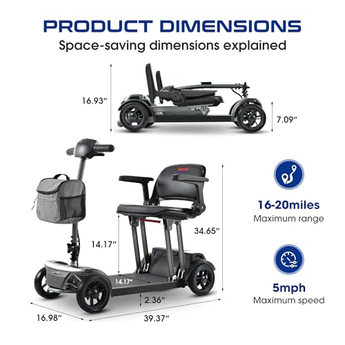 Image of Electric Mobility Scooter for Adults 4 Wheel Mobility, 20AH Lithium-ion Battery 265lbs Max Weight, Electric Powered Wheelchair Power Scooters