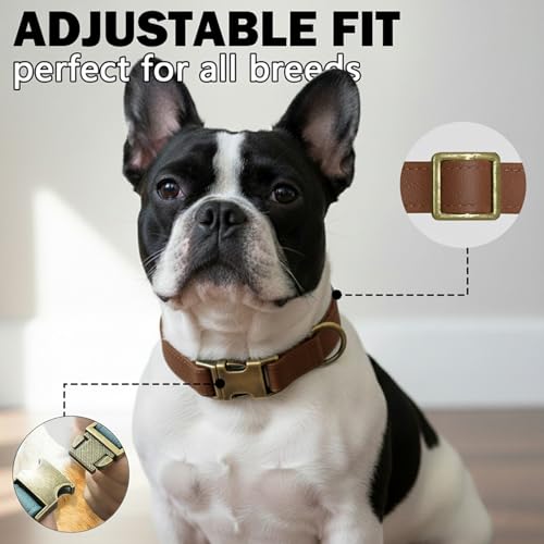 Image of B&F Dog Collar for Small Dogs Silicone Leather Dog Collars Soft Flexible Waterproof Odor-Proof Durable Thick Classic Adjustable Pet Puppy Collar (Brown, Small (11-15.5 inch Neck))
