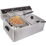 Cypress Shop Dual Tank Electric Fryer 5000W Countertop Deep Frying Commercial Home Restaurant Steel Cooking Utensil Professional Stainless Steel Cookware Crispy Food