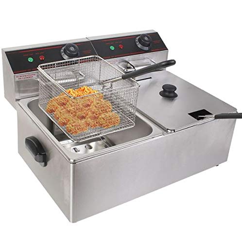 Cypress Shop Dual Tank Electric Fryer 5000W Countertop Deep Frying Commercial Home Restaurant