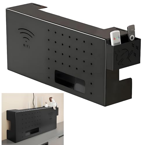 PUIOTEAI Router Verstecken, Router Schrank, WLAN Box Verstecken Regal Wandhalterung kabelbox schwarz (Black)