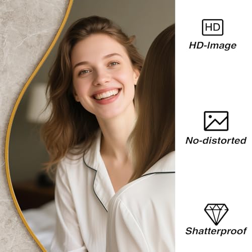 potijo Irregular Wall Mirror 24"x43" Gold Abstract Asymmetrical Mirrors for Wall, Decorative Wavy Mirror for Entryway, Bedroom, Cloakroom, Living Room, Aluminum Alloy Frame — view 5