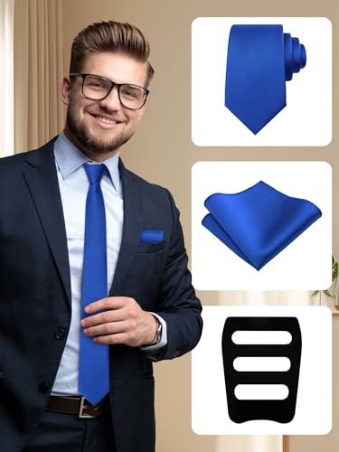 Image of Mantieqingway Black Tie Sets for Men Classic Solid Color Tie Handkerchief Pocket Square Holder Formal Graduation Wedding
