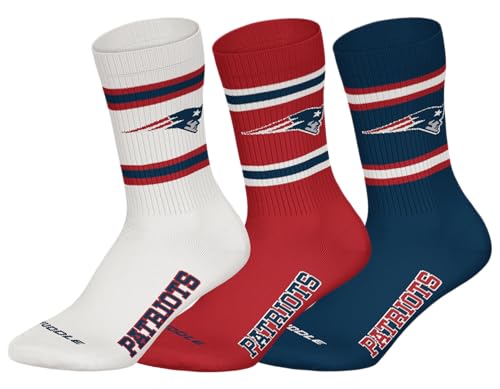 NFL NEW ENGLAND PATRIOTS 3pk Crew Socks - WHT/RED/NNY - 43/46
