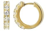trendor Pendientes de aro para mujer con circonita cúbica, plata de ley 925, chapados en oro, Ø 16 mm, 21847