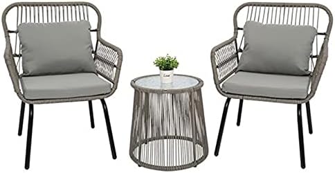 CHIXIA 3piece Outdoor Patio Garden Rattan Chair with Side Table Conversation Set with Cushion Patio Porch Furniture Sets Garden Furniture Sets-Gray 1set