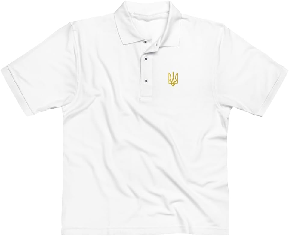 Embroidered Ukrainian Tryzub Trident Tryzubets Symbol Emblem State Coat of Arms of Ukraine Men's Premium Polo