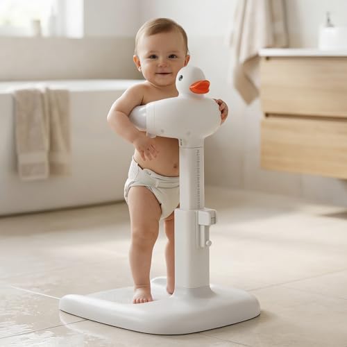Image of BAYBEE Shower Bath Stand for Baby for 0 - 3 Years for Kids | Duck Design Baby Standing Bath Stand with Adjustable Height & Width | Portable Kids Bathstand with Shower Holder & Anti-Slip Base (Grey)
