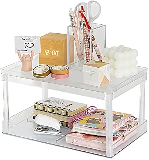 Toplive 2 Tier Acrylic Desktop Lazy Susan Organizer, Double-Layer Desktop Storage Rack Organiser for Cosmetic, stationery, Bedroom, Kitchen and Bathroom