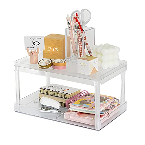 Toplive Organizador de escritorio acrílico de 2 niveles, organizador de escritorio de doble capa para cosméticos, artículos de papelería, dormitorio, cocina y baño Cover