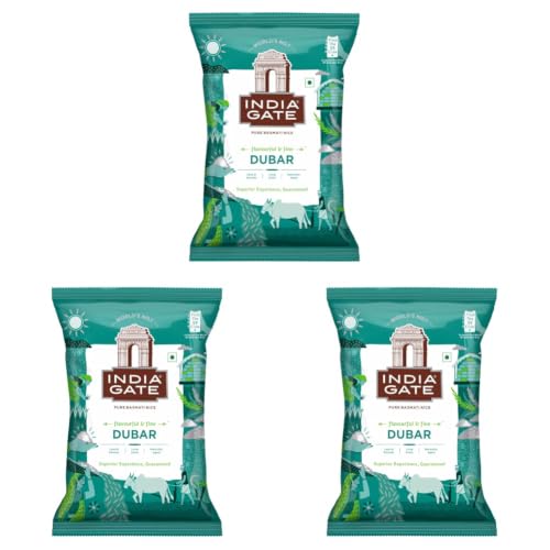 Image of India Gate Dubar Basmati Rice | Long Slender Grains | Fluffy & Non-Sticky | 1 kg (Pack of 3)