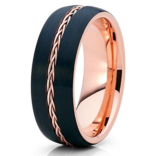 Rose Gold Tungsten Wedding Ring,8MM Black Tungsten Ring,18k Rose Gold,Braid Wedding Ring,Tungsten Carbide Ring,Unique Tungsten Ring,Rose Gold Ring,Anniversary Ring,Engagement Ring,Comfort Fit