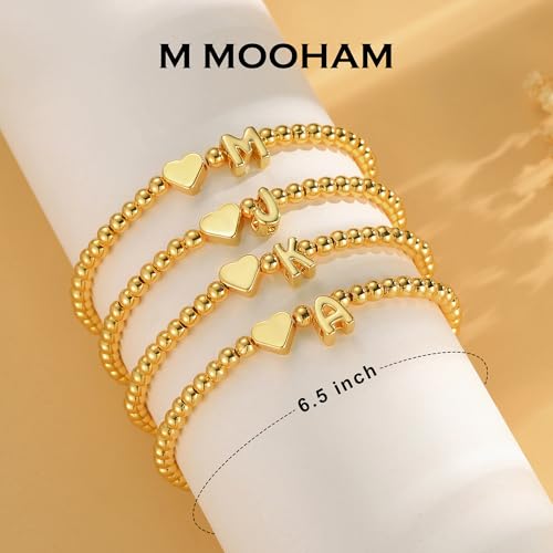 M MOOHAM Gold Initial Bracelet for Women - Dainty 14K Gold Plated Beaded Heart Bracelets for Women Trendy Letter A Bracelet Heart Jewelry Teen Girls Kids Valentines Day Gifts - Image 7