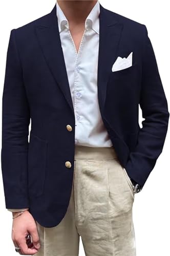 Mens Causal Linen Blazer Slim Fit Jacket 2 Button Summer Wedding Prom Blazer for Men
