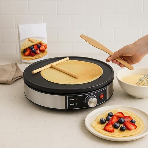 Máquina Eléctrica Antiadherente Para Panqueques Y Crepes — Plancha De Desayuno De 1000W 12' Con Control De Temperatura E Indicador LED, Aparato Versátil Para Blintzes, Dosas Y Huevos