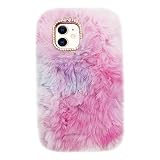 Guppy Compatible with iPhone 12 Women Girls Plush Case 3D Cute Bling Bow Diamond Fluffy Furry Warm G