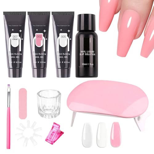 Juego de gel de uñas de poli – Accesorios de manicura, kit de extensión de gel con brillo duradero y aplicación | principiantes profesionales amantes de la belleza estudiantes mujeres mujeres