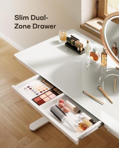Image of Marsail Glass Standing Desk with Drawer, 48 x 24 inch Electric Standing Desk, Height Adjustable Desk with One-Piece Tabletop & USB Charging Ports, Sit Stand Desk with Storage for Home & Office White