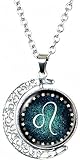DEQIYIJI Birthday Gifts For Women Men Zodiac Sign Moon Pendant Necklace Jewelry Astrology 12 Constellation Horoscope Stuff Leo