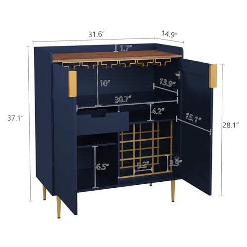 Image of ARTPOWER Sideboard Buffet Cabinet with Fluted Texture, Bar Cabinet, Blue
