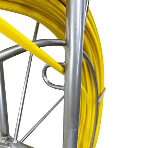 8MM 150M Fiberglass Duct Rodder Conduit Fish Tape Cable Puller Electrical Wire Puller Fiberglass Running Rod Wheel with Cage