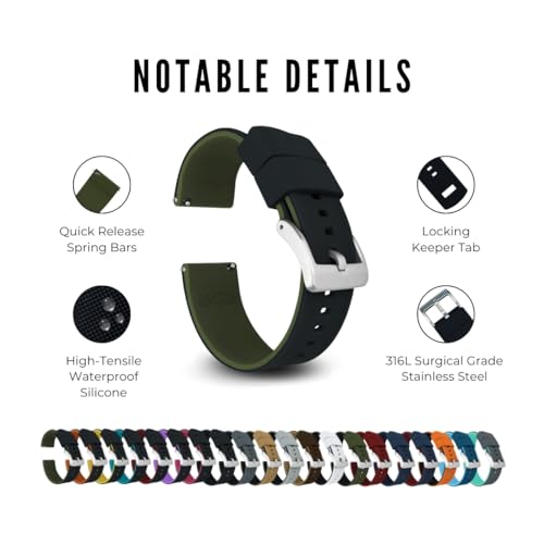 Image of BARTON Elite Silicone Watch Bands - Quick Release - Choose Strap Color & Buckle Color (Stainless Steel, Black PVD or Gunmetal Grey) - 18mm, 20mm, 22mm & 24mm Watch Straps