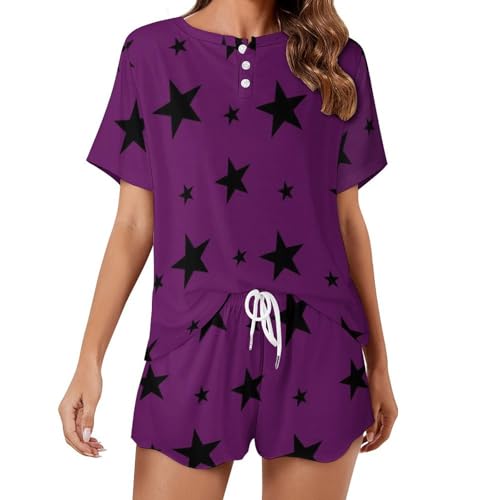 Vêtements de nuit d'été ensemble pyjama femme manches courtes Étoiles Noires pour vos matins cocooning