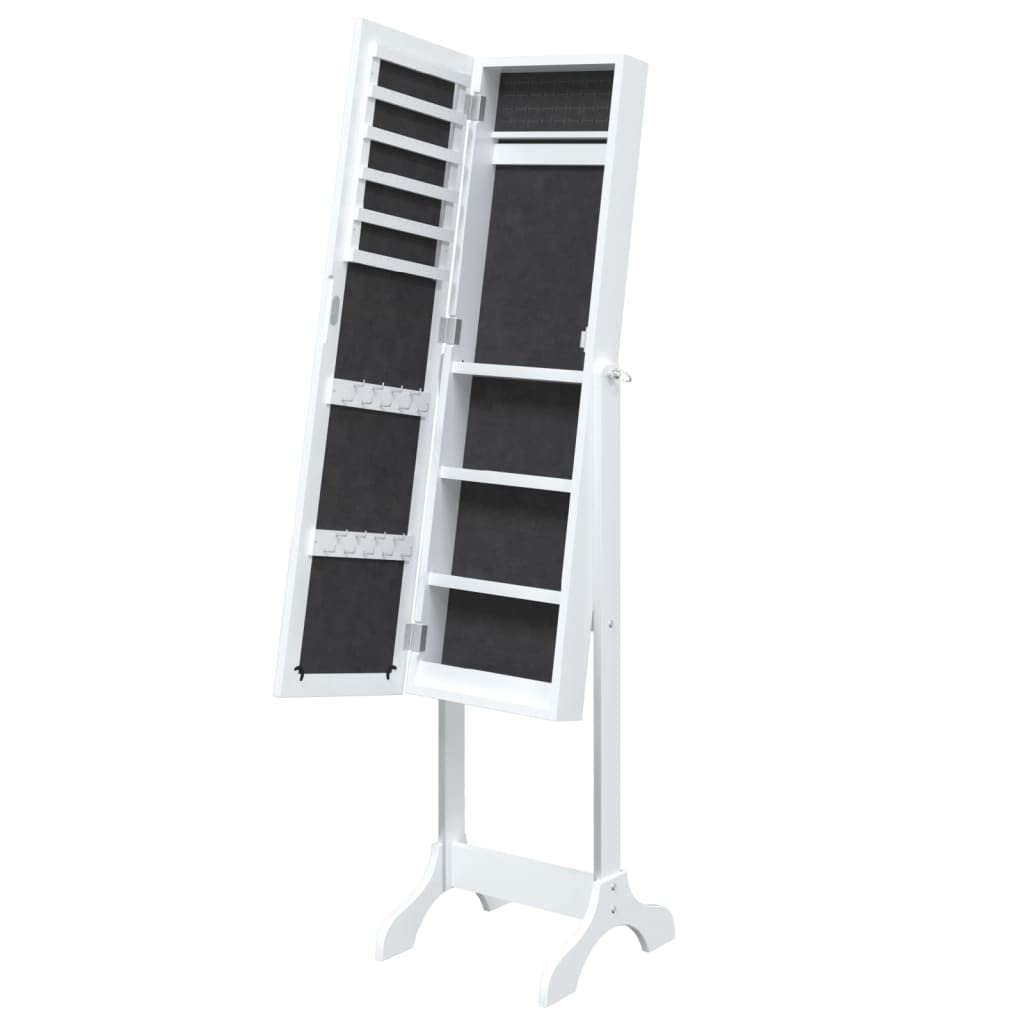 Specchio da terra bianco, in legno, 34 x 37 x 146 cm, autoportante, inclinabile, con spazio per camera da letto, corridoio, guardaroba, design elegante per cosmetici e trucchi