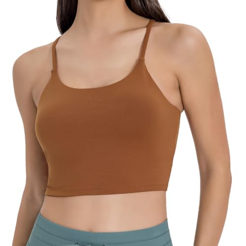 Image of Women's Strappy Stretch Sports Bra Longline Yoga Tank Top Fitness Bra Workout Camisole Crop Tops for Teen Girl