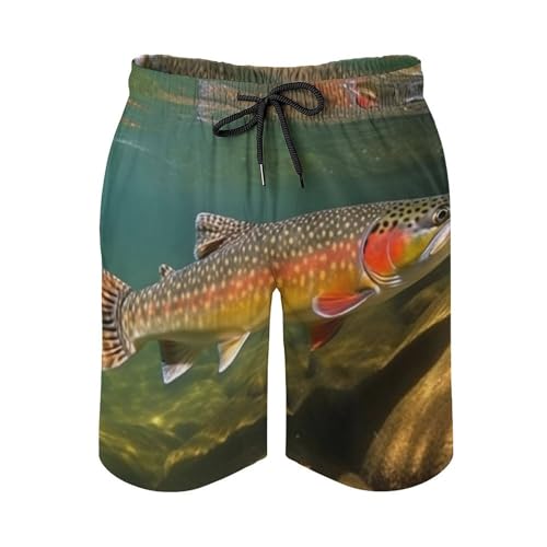 Men's Swim Trunks Brook Trout Fly Fishing Beach Shorts Quick Dry Summer Bathing Suit Swimwear Beachwear with Pockets3