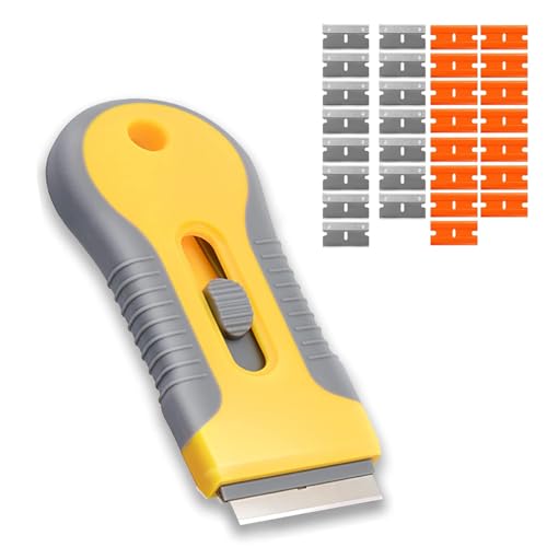 Ruayia Schaber mit 15 Edelstahl & 15 Kunststoff, Ceranfeldschaber Herd Glasschaber, Schaber Küchenschaber Set, Aufkleber Entferner für Kochfeld, Backofen, Induktionskochfeld, Glaskeramik