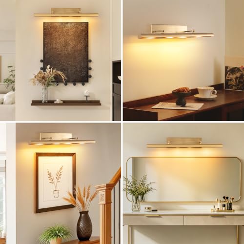 Image of BELS Picture Lights for Wall Hardwired, 30 Inch Gold Wall Lights for Pictures, Dimmable, 270 Adjustable Swing Arm, Hardwired Wall Light for Artwork Poster Portrait Library Display