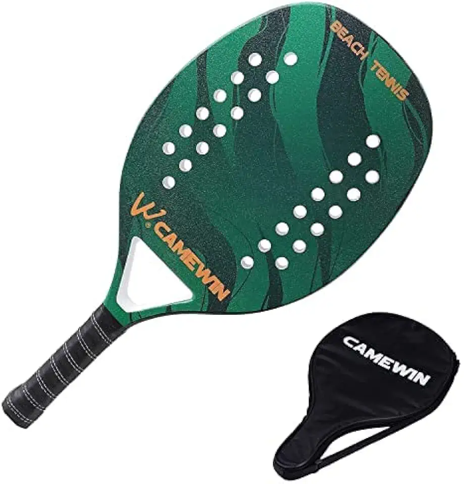 Raquete Verde Para Beach Tennis Profissional Em Fibra Carbono Com Capa Protetora - Camewin