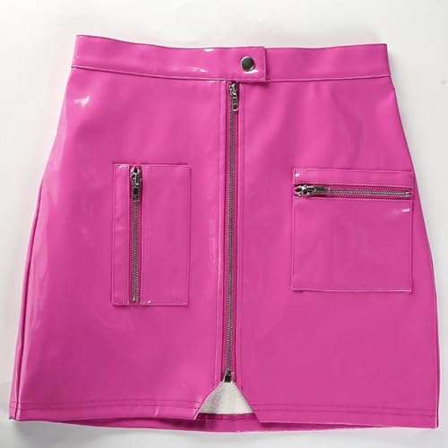 Women's Faux Leather Bodycon Short Skirt Dressy Casual Zipper Front Trendy Pockets Pencil Skirts4