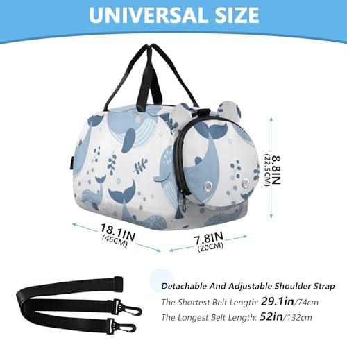 Duffle Bag Kids Gym Bag with Shoes Compartment & Wet Separation Overnight Travel Duffel Bag Painting Blue Whales for Girl Boy3