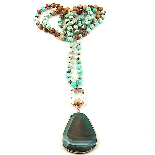 Collier en pierre naturelle 108 perles cristal pendentif goutte bijoux femme