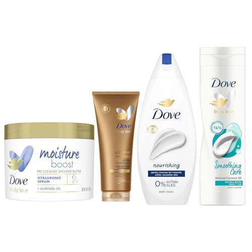Dove Total Hydration Body Care Pack with Lotion, Tan Mousse, Shower Butter & Nourishing Body Wash Complete Moisturising Skincare Set for Soft Smooth Skin, Nourishing Hydration Routine