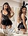 Mixxmix Women Lingerie Set with Garter 3 Piece Bodysuit Teddy Babydoll Black Lingerie Corset Rave Outfits for Women(Black,XL)