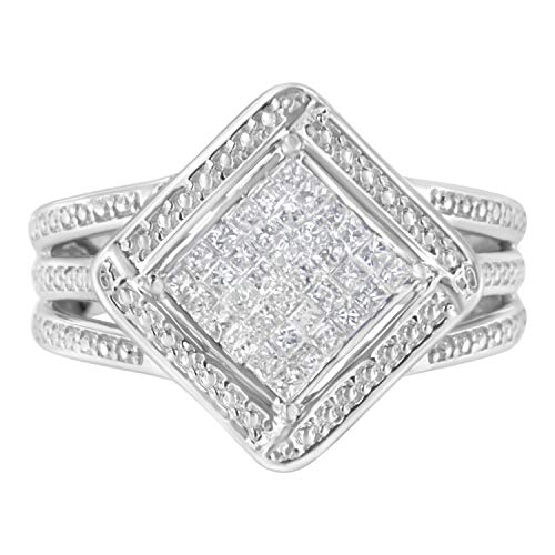 Haus of Brilliance .925 Sterling Silver 2/5 Cttw Princess Cut Diamond Square On Point Cluster Composite Cocktail Ring (H-I Color, SI1-SI2 Clarity) - Size 7-1/2