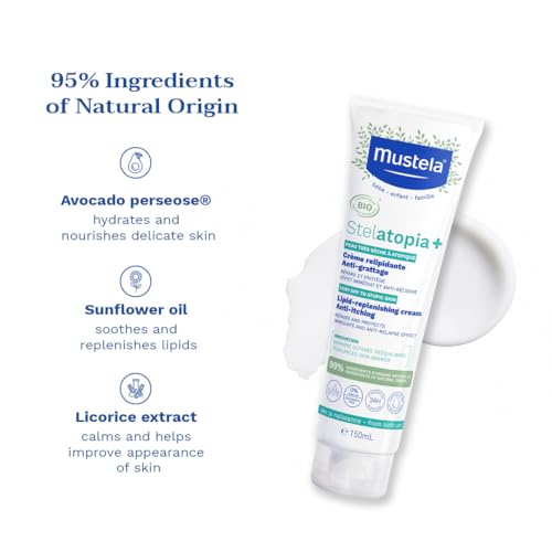 Image of Mustela Stelatopia+ - Lipid-Replenishing Cream - Moisturizer for Eczema-Prone Skin - With Natural Sunflower Oil and Prebiotic - For Babies, Kids & Adults - Fragrance Free - 150ml