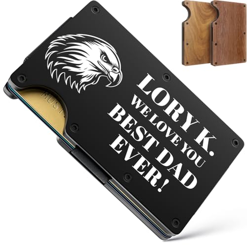 Grand Way Personalized Black Slim Wallet for Men - Customized Minimalist Wallets - Engraved Card Holder with RFID Blocking & Money Clip for Him - Custom Gifts for Husband Dad Boyfriend BN1