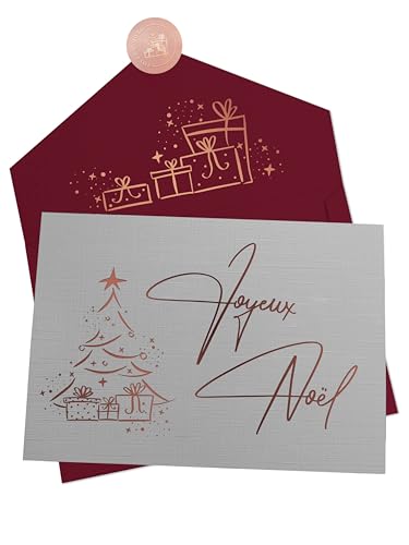 Joli Coon Weihnachtskarte Joyeux Noel - Joyeux Noel Klappkarte mit Kuvert und Siegel Sticker - Design Weihnachtskarte mit Umschlag