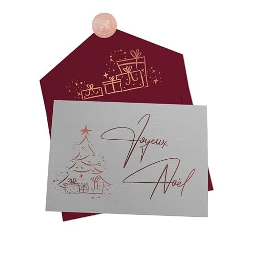 Joli Coon Carte Noel élégante avec enveloppe et sceau en relief - Carte de noel avec enveloppe - Carte de noël - Joyeux Noel