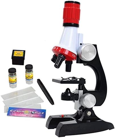 Science Kits for Kids Microscope Beginner Microscope Kit LED 100X, 400x, and 1200x Magnification Kids Science Toys,red